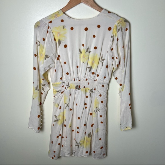 Free People Date Night Draped Mini Dress Sunshine Floral PolkaDot Long Sleeve XS - Picture 8 of 10